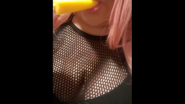 Big Lip Asian Girl Sucking On Popsicle